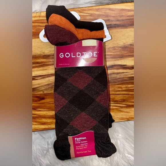 3 Pair GOLD TOE Women's Fashion Pima Cotton Perfect Fit Socks Harlequin Size 6-9 - Picture 1 of 2